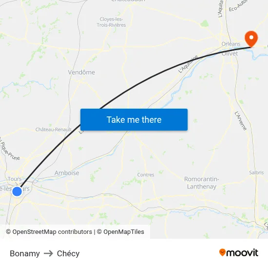 Bonamy to Chécy map