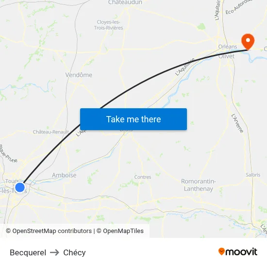 Becquerel to Chécy map