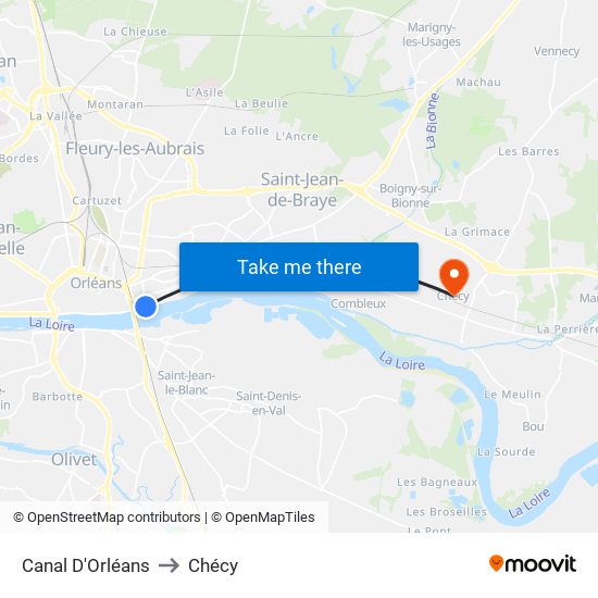 Canal D'Orléans to Chécy map