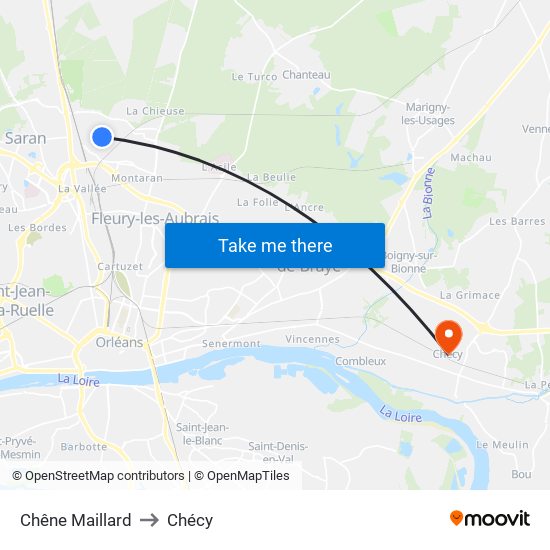 Chêne Maillard to Chécy map