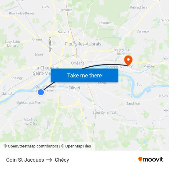 Coin St-Jacques to Chécy map