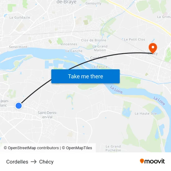 Cordelles to Chécy map