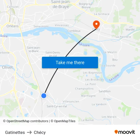 Gatinettes to Chécy map