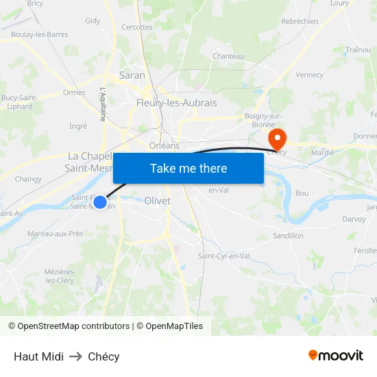 Haut Midi to Chécy map