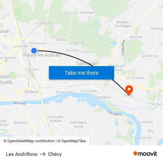 Les Andrillons to Chécy map