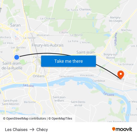 Les Chaises to Chécy map