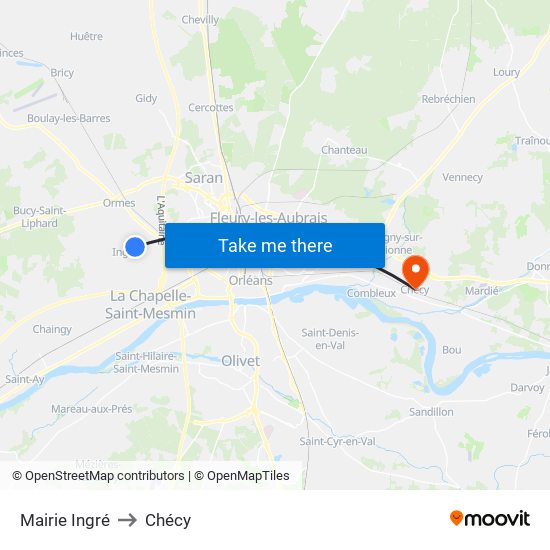 Mairie Ingré to Chécy map