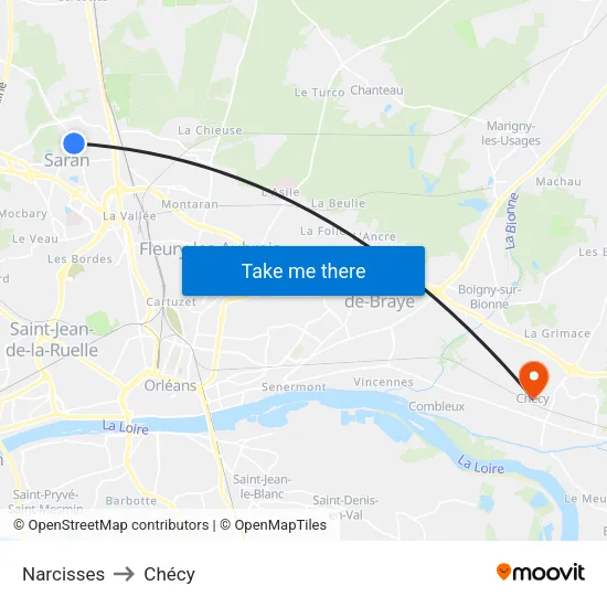 Narcisses to Chécy map