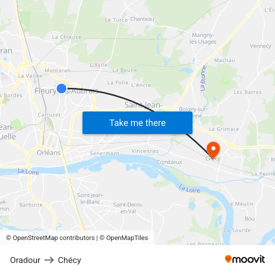 Oradour to Chécy map