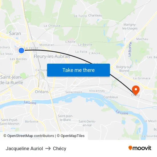 Jacqueline Auriol to Chécy map