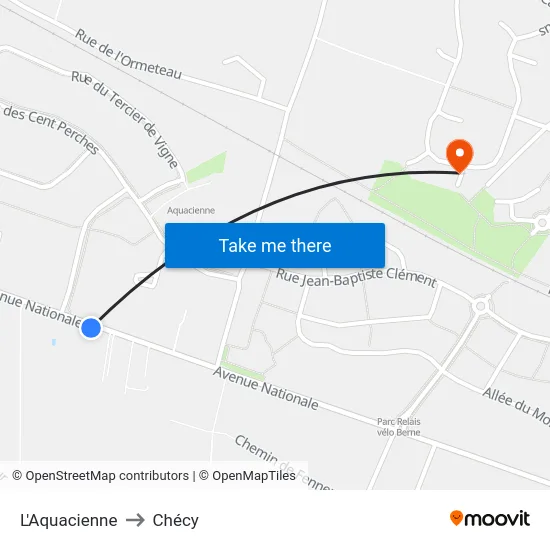 L'Aquacienne to Chécy map