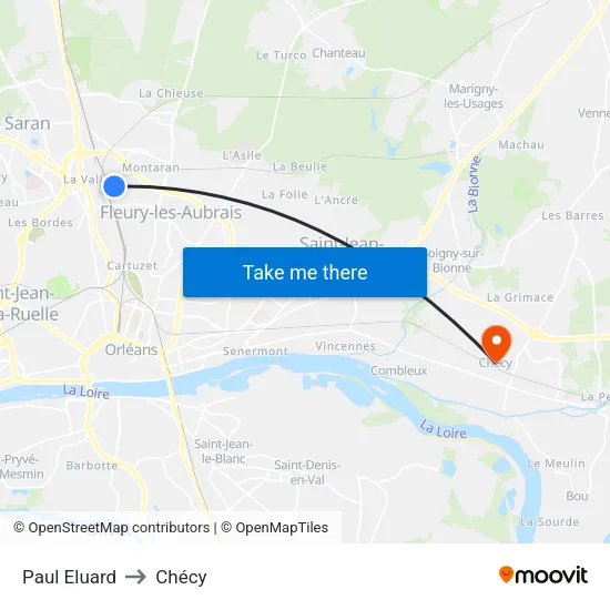 Paul Eluard to Chécy map