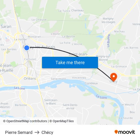Pierre Semard to Chécy map