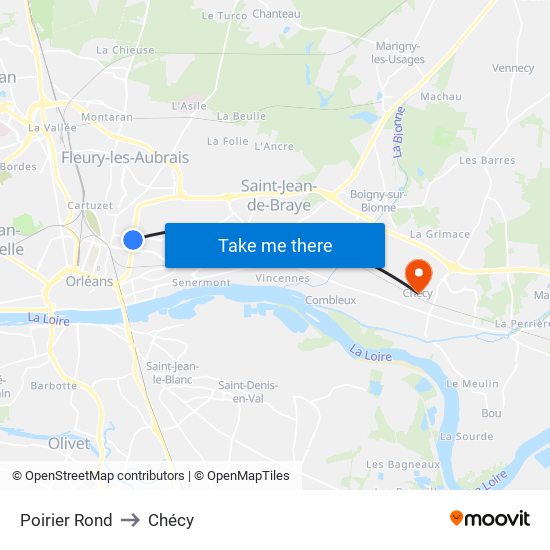 Poirier Rond to Chécy map