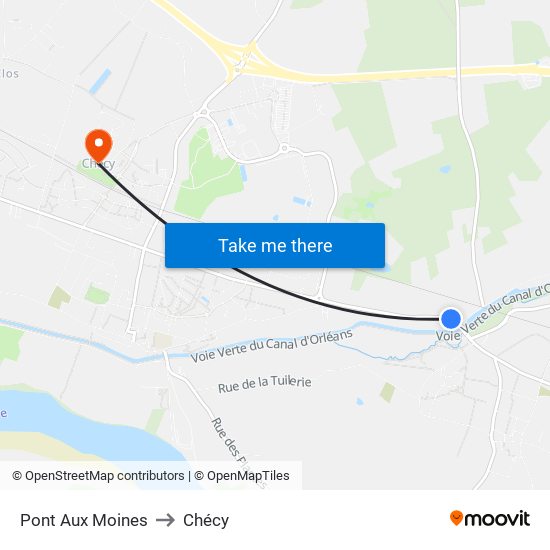 Pont Aux Moines to Chécy map