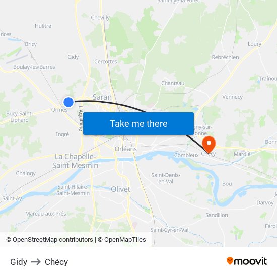 Gidy to Chécy map