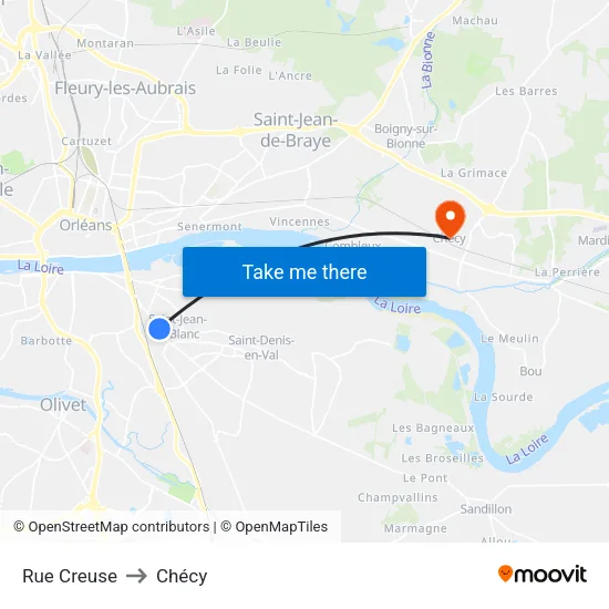 Rue Creuse to Chécy map