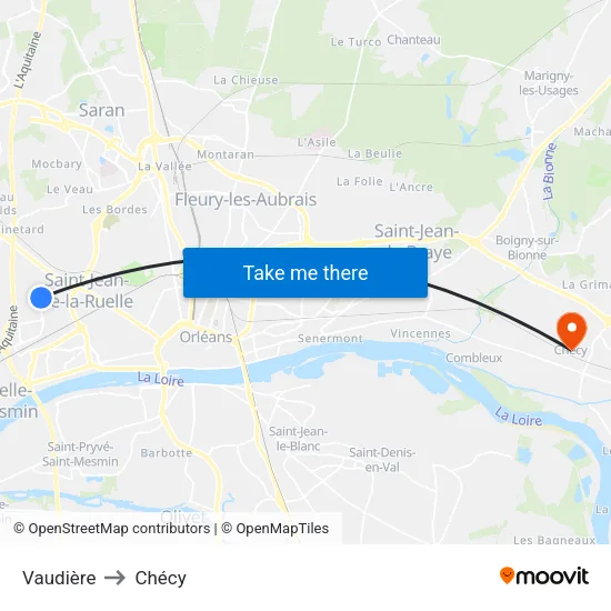 Vaudière to Chécy map