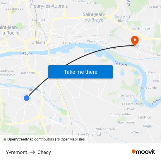 Yvremont to Chécy map