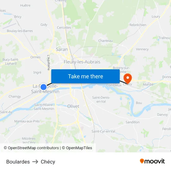 Boulardes to Chécy map
