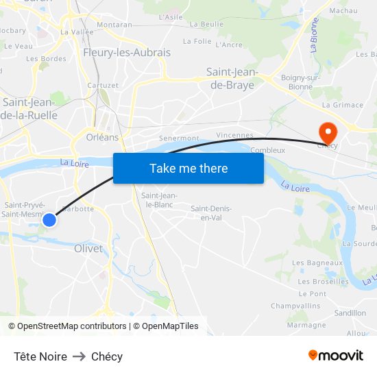 Tête Noire to Chécy map