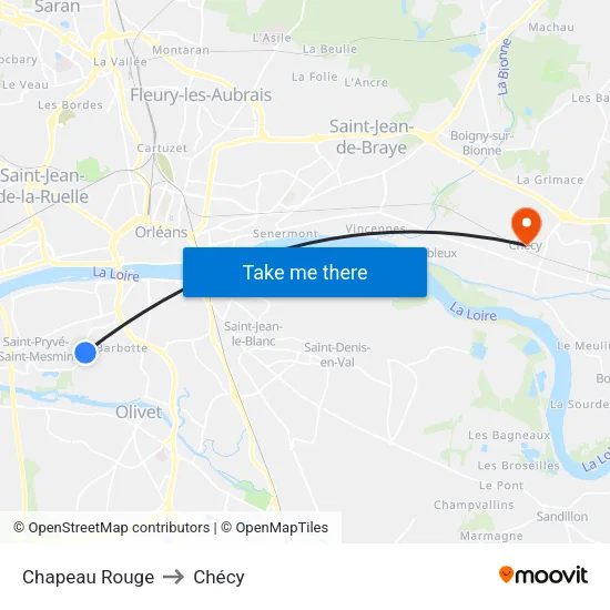 Chapeau Rouge to Chécy map