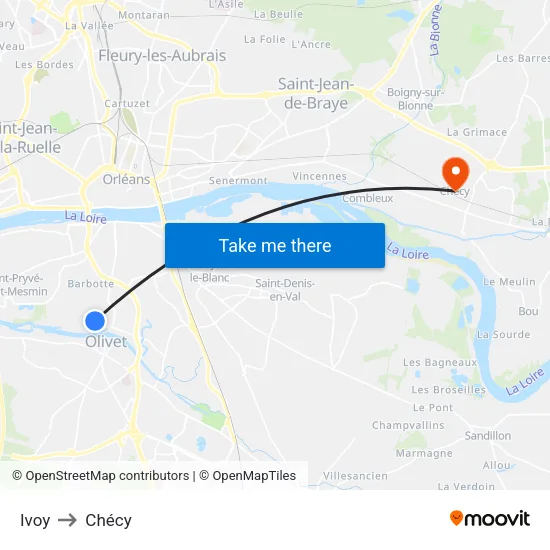 Ivoy to Chécy map