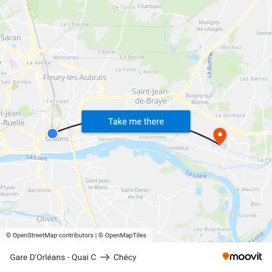 Gare D'Orléans - Quai C to Chécy map