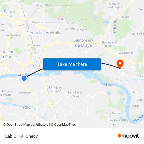 Lab'O to Chécy map