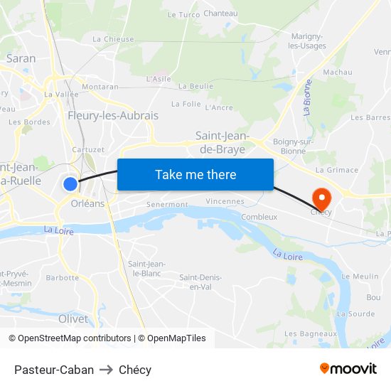Pasteur-Caban to Chécy map