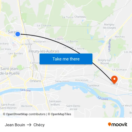 Jean Bouin to Chécy map