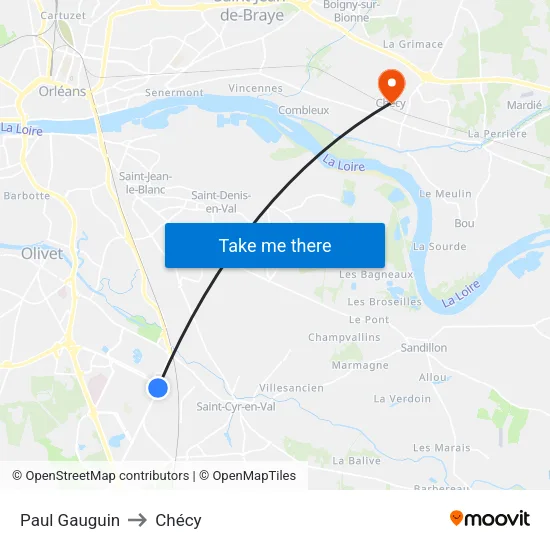 Paul Gauguin to Chécy map