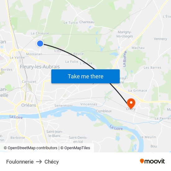 Foulonnerie to Chécy map