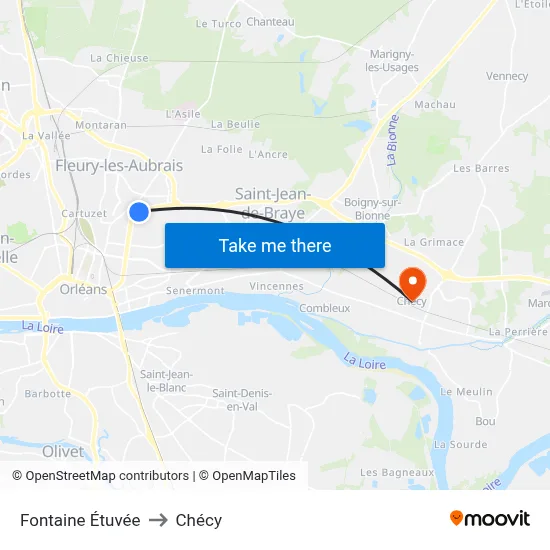 Fontaine Étuvée to Chécy map