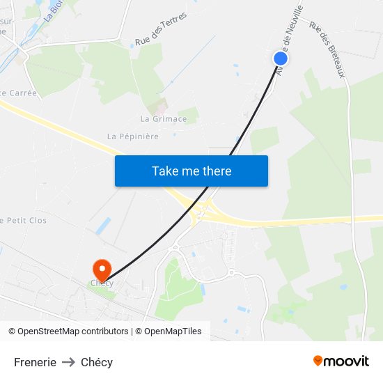 Frenerie to Chécy map