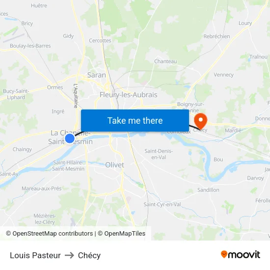 Louis Pasteur to Chécy map