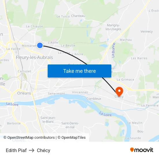 Edith Piaf to Chécy map