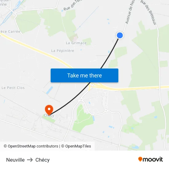 Neuville to Chécy map