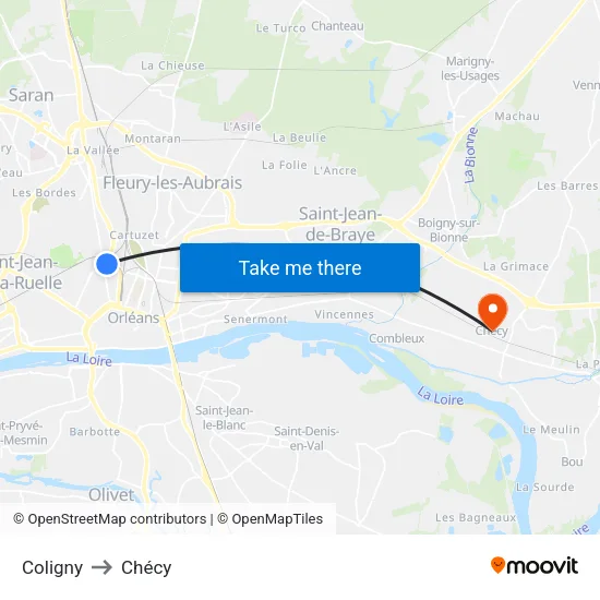 Coligny to Chécy map