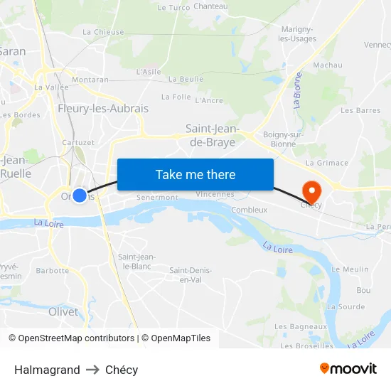 Halmagrand to Chécy map