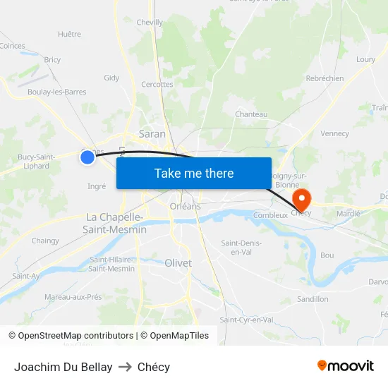 Joachim Du Bellay to Chécy map