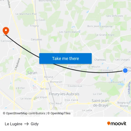 Le Lugère to Gidy map
