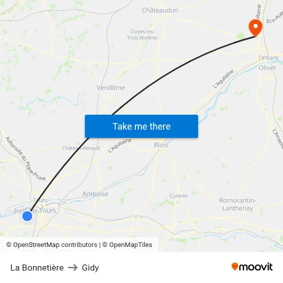 La Bonnetière to Gidy map