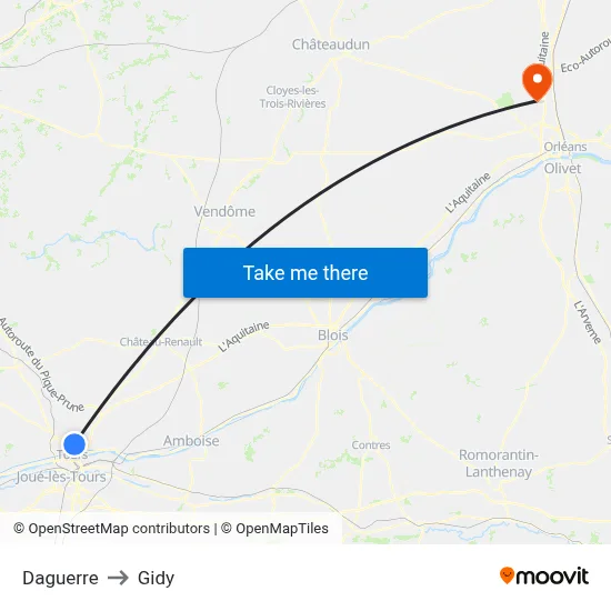 Daguerre to Gidy map