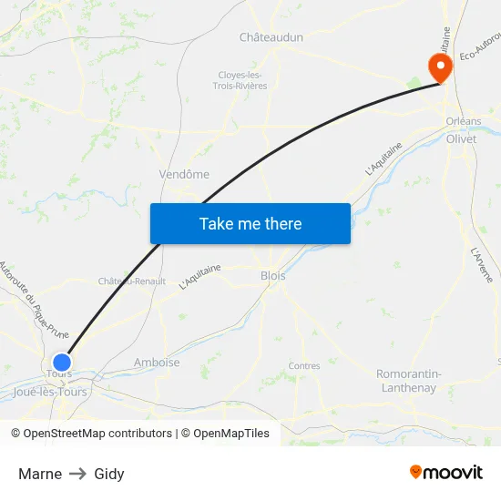 Marne to Gidy map