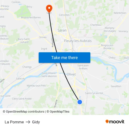 La Pomme to Gidy map