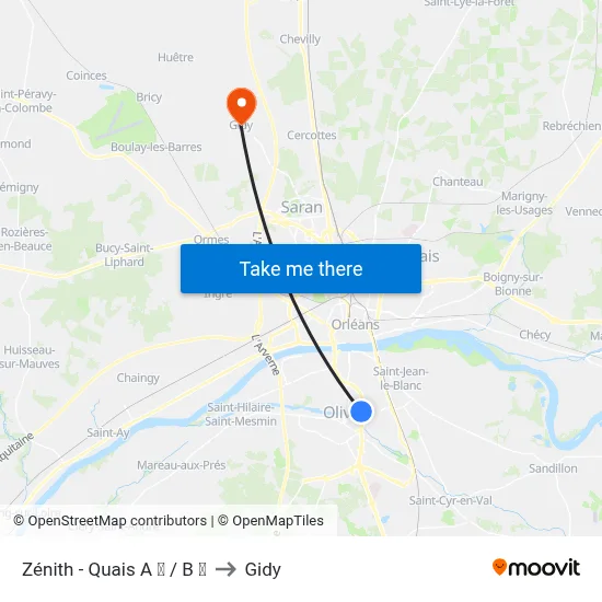 Zénith - Quais A / B to Gidy map