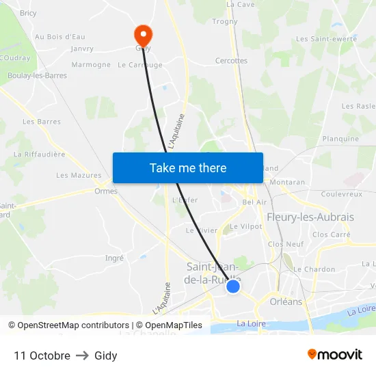 11 Octobre to Gidy map