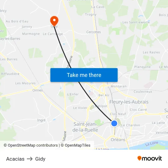 Acacias to Gidy map