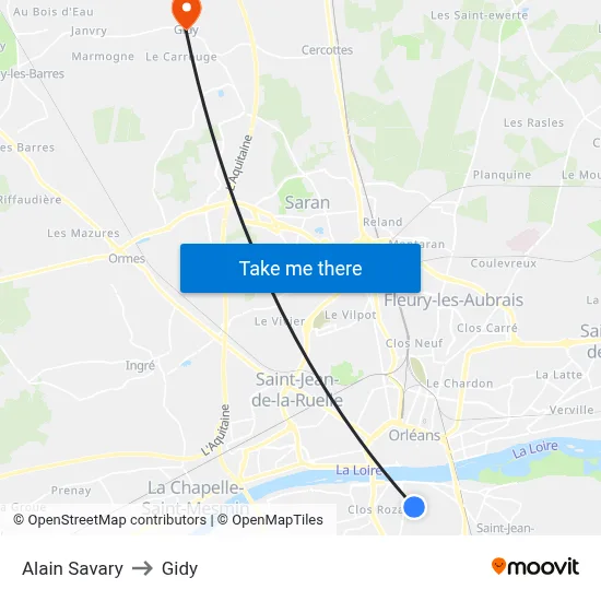 Alain Savary to Gidy map
